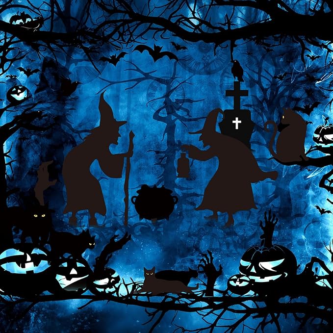 AmazingSpark 22 Pcs Halloween Decorations Outdoor Witch Silhouette Yard Signs with Stakes Black Cat Hands Tombstones Cauldron Set Corrugated Plastic Waterproof Scary Silhouette for Lawn Garden Decor