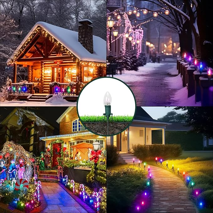 Gisafai 12 Pcs 15 Inch Christmas Light Stakes Universal Yard Lawn Holiday for C9 or C7 Light Stakes for Christmas Garden Ground Pathway Driveways Decoration (Green)
