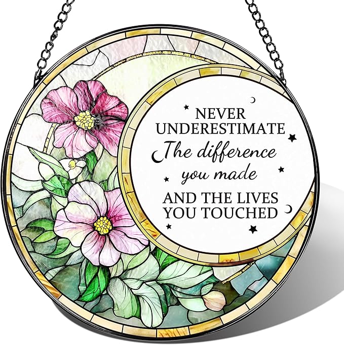 Thank You Gifts, Stained Glass Suncatcher Ornament, Window Hanging, Going Away/Goodbye, Appreciation, Retirement Gifts for Women, Men, Coworker, Boss, Friend | Retirement Party Decorations - Style G