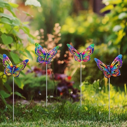 4Pcs Butterfly Garden Stakes Decor, Colorful Butterflies Decorations, Metal Yard Art for Outdoor Lawn Porch Pathway Yard Patio Plant Pot Ornaments (Butterfly- B)