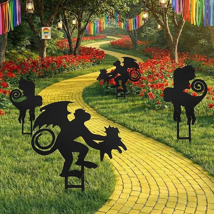 Leinuosen 4 Pcs Wizard Party Decoration Monkeys Metal Garden Stake Decor 14" 12" Outdoor Animal Metal Insert Yard Monkey Silhouette Stake Decor Statues for Wizard Party, Yard, Patio, Lawn, Garden