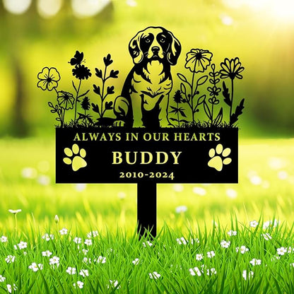 Custom Flora Personalized Dog Memorial Garden Sign with Stake, Sympathy Grave Plaque, Pet Grave Marker Memorial Engraved Sign