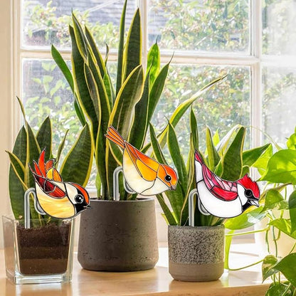 Bird Butterfly Flower Plant Pot Stake Decoration, 4.7 Inch 2D Colorful Acrylic Bird Butterfly Garden Ground Insert Decor, Outdoor Yard Lawn Pathway Patio Art Ornaments, Gifts for Mom (H)