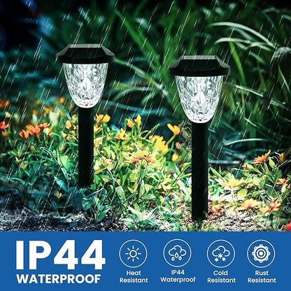 GIGALUMI 16 Pack Solar Outdoor Lights, Bright Solar Pathway Lights with Great Pattern, Waterproof Auto On/Off Light for Outside Garden Walkway Driveway Lawn Pathway