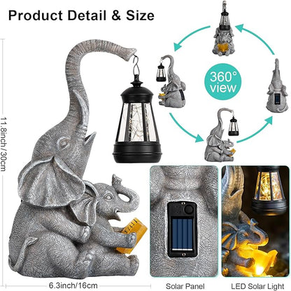 ZQQLITE Solar Elephant Statue LED Lights Garden Decoration, Outdoor Statue Lights Patio Art Lawn Porch Deck Balcony Decoration - Birthday, Options for Mom, Lady Lover