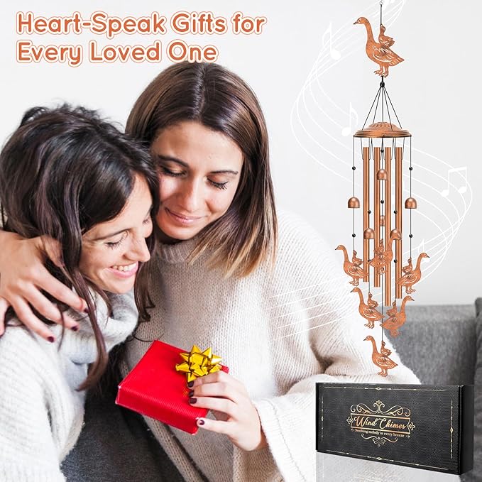 Wind Chimes Outdoor - Mother & Baby Geese Windchime with 4 Aluminum Tubes,Weatherproof Metal Wind Chime for Garden Decor Patio Yard, Goose Gift for Thanksgiving, Christmas, Festival