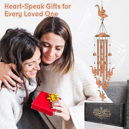 Wind Chimes Outdoor - Mother & Baby Geese Windchime with 4 Aluminum Tubes,Weatherproof Metal Wind Chime for Garden Decor Patio Yard, Goose Gift for Thanksgiving, Christmas, Festival