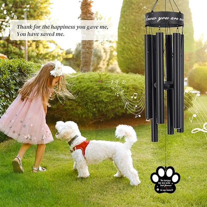 Pet Memorial Wind Chime, 30 Inches Paw Print Pet Remembrance Gift to Honor and Remember a Dog, Cat, or Other Pet, Premium Metal Wind Chime, Black