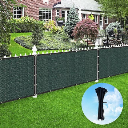 Houssity ZIP CABLE TIES and Green 3' x 36' Balcony Deck Fence Privacy Screen Cover Panel Shade Cloth Fabric for Chain Link Fence Patio Pool Railing Porch Playground Dog Kennel Residence Commercial Use