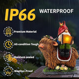 Garden Gnomes Outdoor Statues: 8'' Solar Light Gnome Decor on Highland Cow Play The Accordion Unique Birthday Gifts for Women Mother Grandma