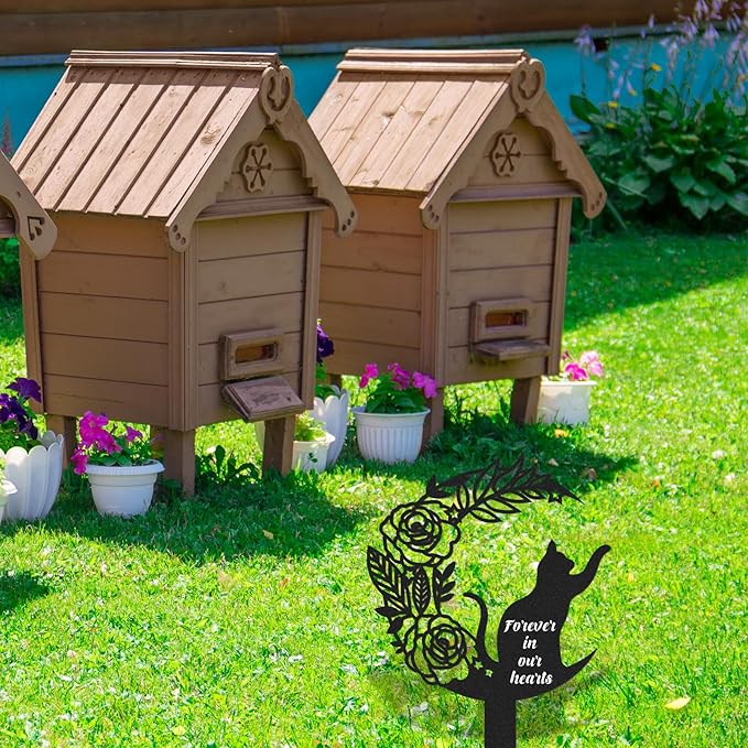 Rngmsi Pet Grave Markers Cat, Metal Memorial Plaques for Outdoors Garden Yard, Pet Grave Marker Decor Gifts Graveyard Remembrance Graveside Burial Stake for Pet Owner