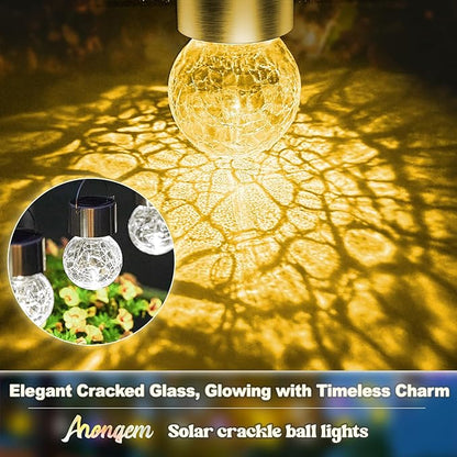 Solar Hanging Lanterns Outdoor: 12 Pack Cracked Glass Ball Lights with Clip - Waterproof Warm White Fairy Globe Lighting Yard Tree Ornaments - Gardening Gifts for Mom Grandma