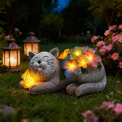 Solar Garden Outdoor Statues Cat Figurine Lights - Yard Decorations for Patio,Balcony,Lawn Ornaments - Unique Housewarming and Birthdays Gifts for Mom Women