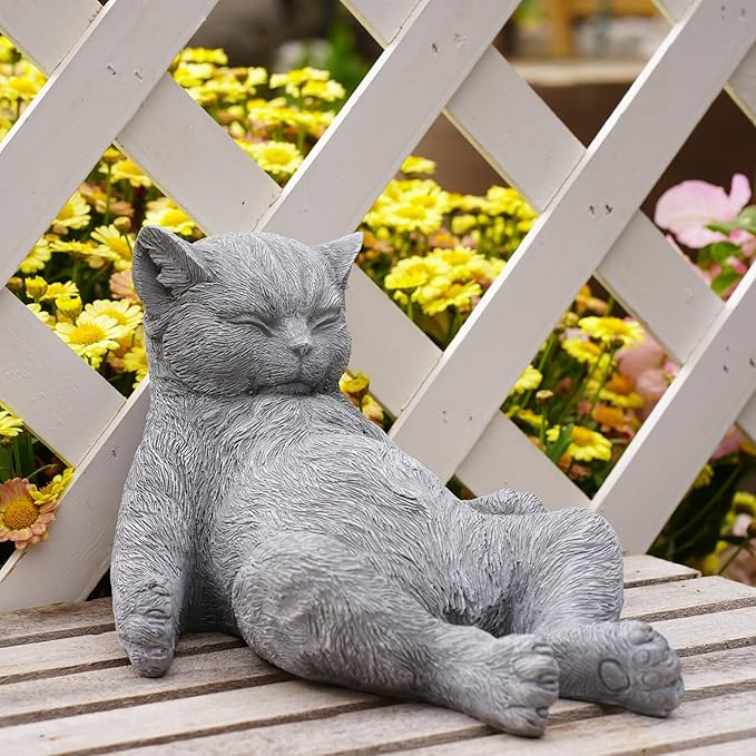 Cat Memorial Stone Garden Statue, Cats Outdoor Statue Gifts for Loss of Cat Sympathy, Grave Markers for Garden Outdoor Statue Decor, 9.8” L Sleeping Tabby Figurine, Patio & Yard Accent Decoration