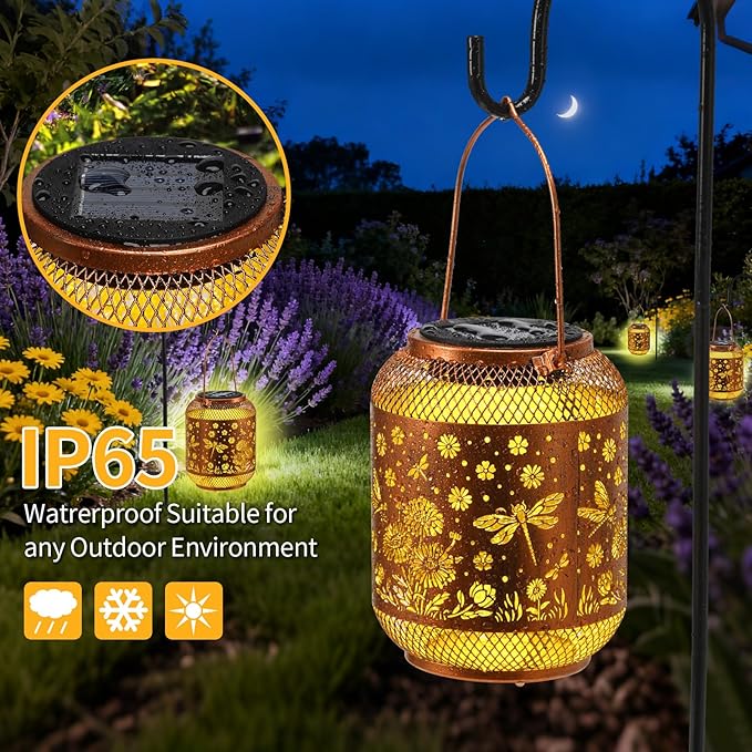 2 Pack Dragonfly Solar Garden Statues Birthday Gifts for Women Mom Grandma Hanging Solar Outdoor Waterproof Metal Garden Decor Outside for Yard,Patio,Lawn Porch,Backyard