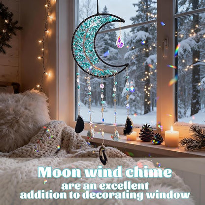 Crystal Wind Chimes，Moon Tree of Life Suncatchers for Windows Hanging Decoration Crystal Suncatcher Hainging Window Wall Room Decor Gifts for Adults Girls