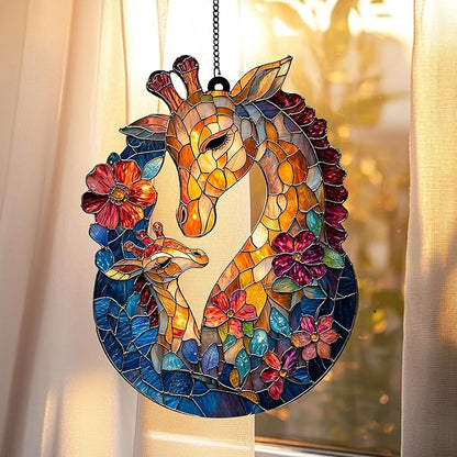 Giraffe Acrylic Suncatcher Indoor Colorful Window Hanging Ornament Outdoor Sun Catcher Panel for Home Decor Car Garden Crystal Gift Mama Giraffe Acrylic Suncatcher