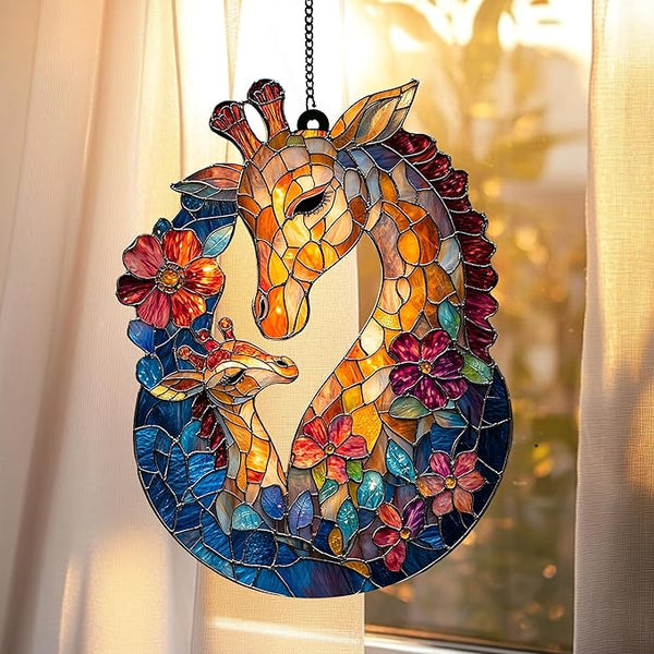 Giraffe Acrylic Suncatcher Indoor Colorful Window Hanging Ornament Outdoor Sun Catcher Panel for Home Decor Car Garden Crystal Gift Mama Giraffe Acrylic Suncatcher