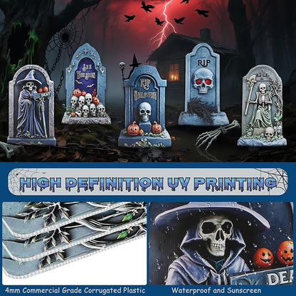 5PCS 26.7X15.7" Large Tombstones Halloween Decorations Garden Signs,Outdoor Cemetery Tombstone Decoration With H Metal Stake,Waterproof Halloween Party Decorations,Outdoor lawn Family Gatherings