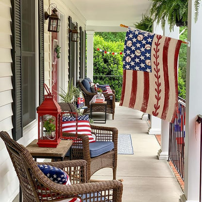 4th of July House Flags for Outdoor Decoration, Retro American Flag with Baseball Large Yard Flag,Decorative Decors for Summer 250th Years America Anniversary Holiday Outside 28x40 Inch Double Sided