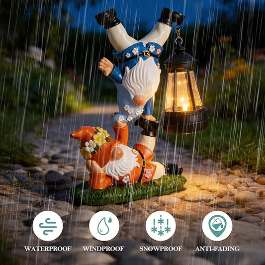 WDS WONDROUS Solar Garden Gnome Statue Decor with LED Lights Gnome Decorations for Outdoor Yard Patio Lawn Balcony Decor Birthday Gift for Woman Grandma Outside Garden Statues & Sulptures