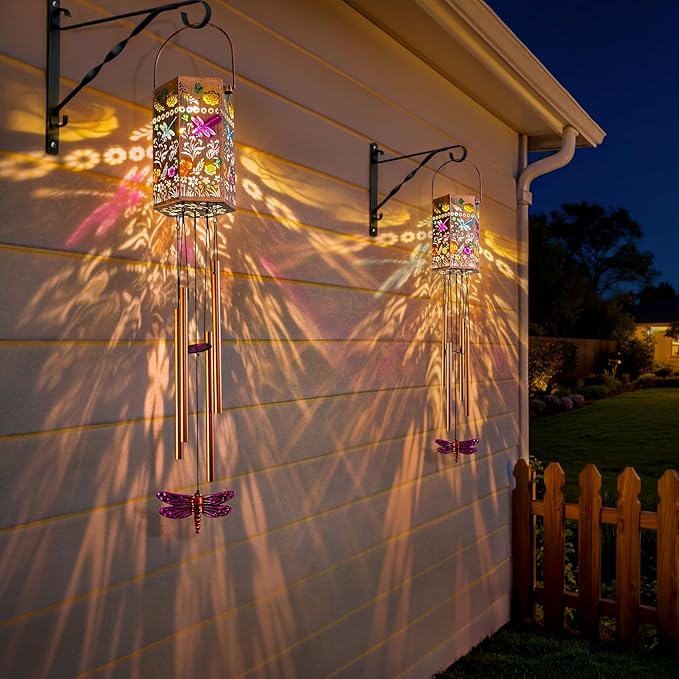 for Women - Dragonfly Solar Wind Chimes for Outside Solar Lights Outdoor Decor Gifts for Women Mom Grandma