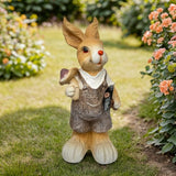 15 inch Resin Bunny Garden Statue, Labor Day Gardener Rabbit, Rabbit Topiary Sculpture for Yard, Patio, Lawn (Mushroom&Hoe)