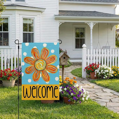 CROWNED BEAUTY Summer Floral Garden Flag Double Sided 12x18 Inches Small Burlap Seasonal Welcome Yard Porch Decoration for Outside (Blue) CF1838-12