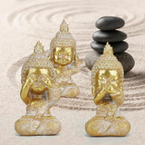 Owl Statue Garden Decor, Resin Waterproof Halloween Indoor Outdoor Lawn Yard Patio Office Living Room Decoration Gifts for Mom Women (8.3 Inch) (Golden 3 Buddha)