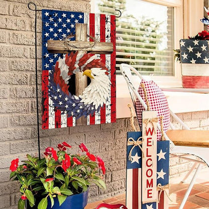 AVOIN colorlife Patriotic Stars and Stripes Eagle Wreath Garden Flag 12x18 Inch Double Sided Outside, USA 4th of July Memorial Day Independence Day Watercolor Yard Outdoor Decoration
