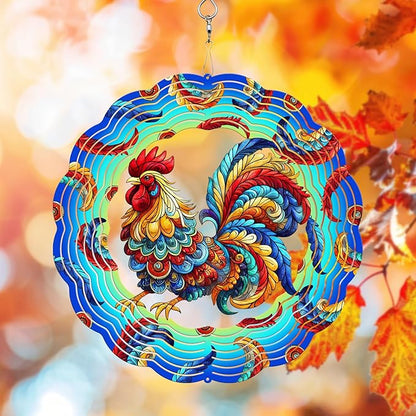Rooster Wind Spinner, 3D Hanging Stainless Steel Garden Spinner, Wind Spinner Hanging for Outdoor & Indoor Décor, Unique Gifts for Yard Garden Decoration or Patio Décor (Rooster)