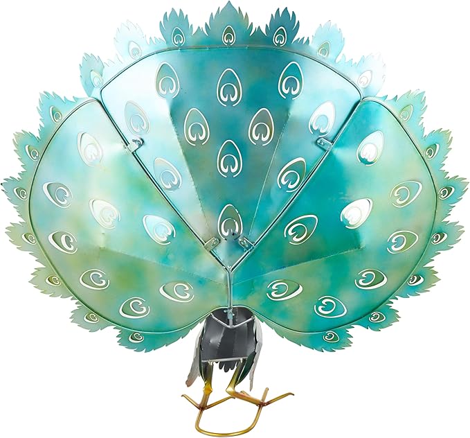 Deco 79 Metal Peacock Decorative Garden Sculpture Garden Statue with Gold Legs and Teal Wings, Outdoor Sculpture 38" x 11" x 33", Blue