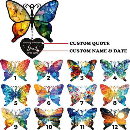 Personalized Memorial Wind Chime for Loss of Loved One Butterfly Suncatcher Crystal Rainbow Ornament Sympathy Gift in Loving Memory of Mom Dad Grandma Grandpa Nana Window Decor Bereavement Keepsake