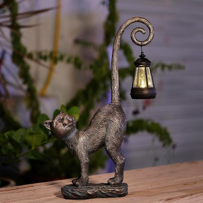 Outdoor Spring Decorations Gifts Cat Garden Statues with Solar Lights, Home Decor Cat Figurines for Lawn,Patio,Balcony,Porch,Yard Art Ornament- Birthday Gifts for Women Grandma Sister
