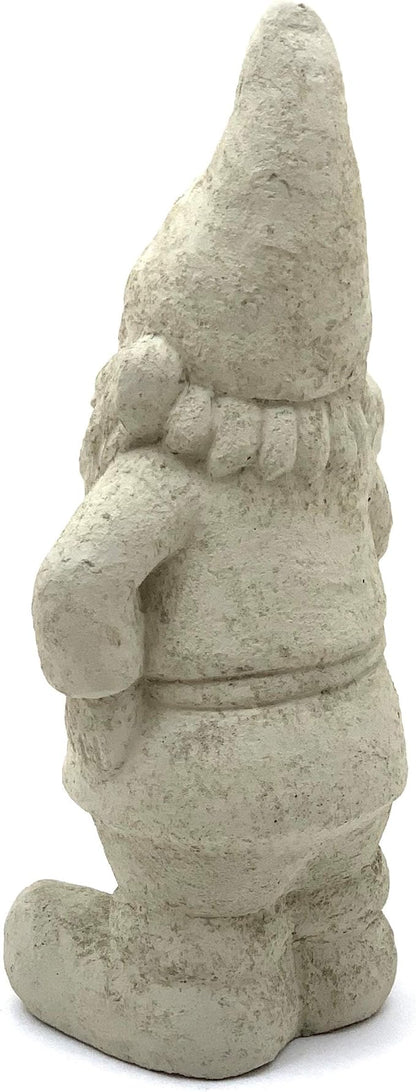 Garden Gnome with Shroom: Solid Durable Stone Statue with Vintage Texture. Sealed for Outdoors. Handcrafted USA. (Classic/White)