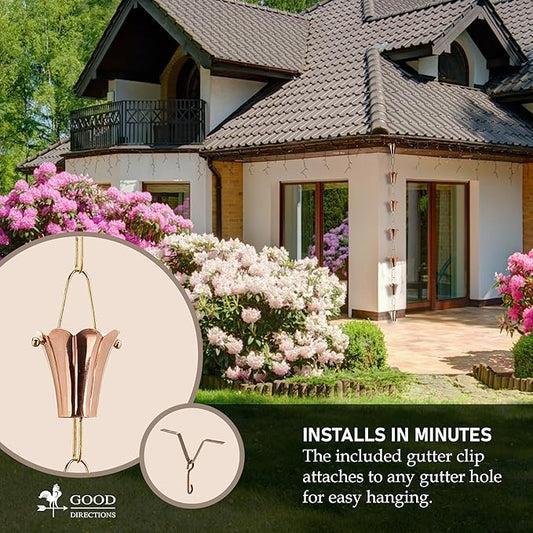 Fluted Flower Pure Copper 8.5 ft. Rain Chain by Good Directions