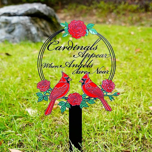Cardinals Memorial Grave Stake with Cardinals Appear When Angels are Near - Metal Sympathy Grave Marker, Rust-Resistant Outdoor Cemetery Decoration(Cardinal)
