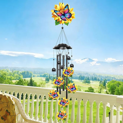 YHmall Sunflower Butterfly Gifts for Women, 35 in Wind Chimes for Outside Mothers Day Gardening Gifts for Mom Colorful Metal Memorial Wind Chime Butterfly Decor for Home Yard Patio Garden Outdoor