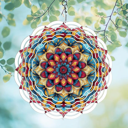 Wind Spinners Outdoor, Hanging Wind Spinner for Garden Decoration, 8 inch 3D Stainless Steel Metal Wind Sculpture for Indoor/Outdoor Decor, Mandala H