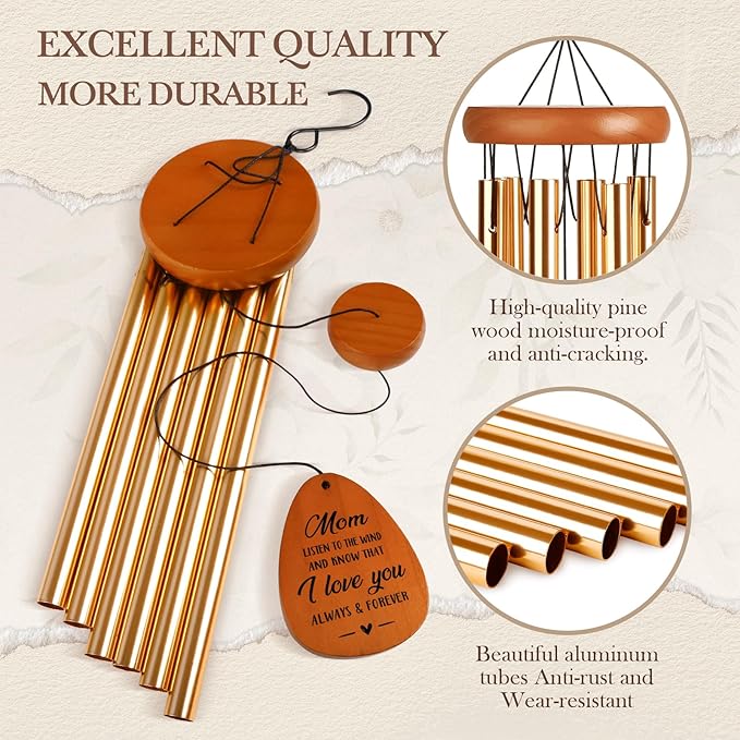 Mom Gifts for Mothers Day, Mom Birthday Gifts, I Love You Wind Chimes Outside for Moms, Idea Moms Presents for Mothers Day, Thanksgiving, Christmas, 25.5"