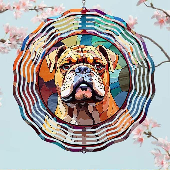 Bulldog Dog Wind Spinners Outdoor Dog Memorial Gifts, 3D Metal Kinetic Hanging Garden Wind Spinner, Spinner Decor, Wind Sculptures for Outdoor & Indoor, Window, Yard Decor (Bulldog 2)