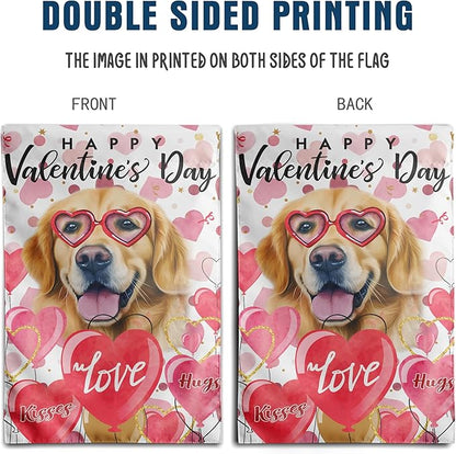 Golden Retriever Valentine Garden Flag Valentines Day Flags for Outside 12x18 Double Sided Small Yard Flags Dog Valentine's Day Decor Outdoor Lawn Valentines Banners Front Porch