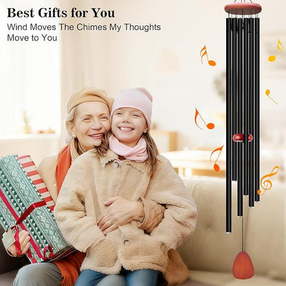 WENANA Large Wind Chimes for Outside Deep Tone, Soothing Melodic Memorial Sympathy Wind Chime, Suitable Outdoor Garden Decor, Gift for Mom Women Neighbors (Black Wind Chime -56 in)
