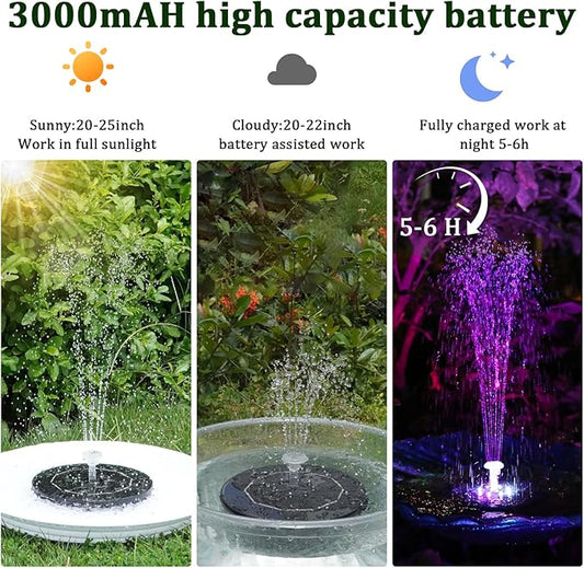 AISITIN 3,5W LED Solar Fountain Pump for Outdoor with 3000mAh Battery,Solar Bird Bath Fountain with Different Spray Effects,with Crystal Ball, Solar Powered Water Pump for Outdoor Garden, Pond
