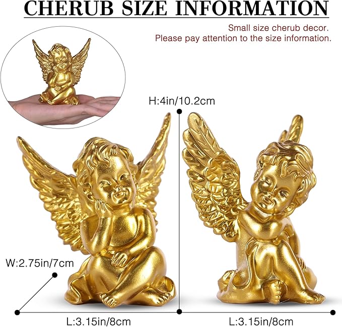 orenm 2 Pack Resin Cherubs Gold Angel Statue Figurine, Garden Sleeping Cherub Statue Sculpture Indoor Outdoor Home Decoration, Cute Adorable Angle Sculpture Memorial Statue(4" Height) (Gold)