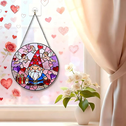 Funoasis Valentine's Day Stained Glass Suncatcher - Cupid and Heart 6.3 Inches Ornaments Gift for Lovers and Spouse