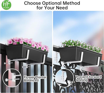 HFHOME Set of 6 Adjustable Window Planter Box Brackets, White Brackets for Window Boxes Planters, Planter Shelving with Adjustable Size The Width of The Bottom of The Planter Box (Patent Registered)