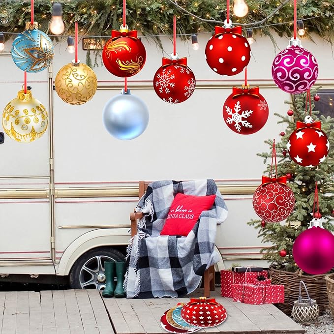 Rtteri 30 Pcs Large Christmas Ball Shape Ornaments for Outdoor 4.9 Inch Double Sided Plastic Christmas Hanging Ornaments Balls for Xmas Tree Indoor Outdoor House Porch Yard Supplies