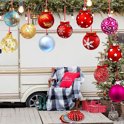 Rtteri 30 Pcs Large Christmas Ball Shape Ornaments for Outdoor 4.9 Inch Double Sided Plastic Christmas Hanging Ornaments Balls for Xmas Tree Indoor Outdoor House Porch Yard Supplies