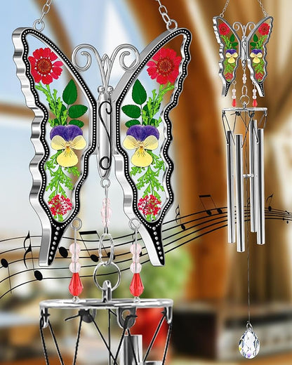 KY&BOSAM Gifts for Mom Butterfly Wind Chime for Outside with Crystal Sympathy Wind Spinner Memory Memorial Wind Chime for Loss of Loved One Mother Condolence Gift Home Outdoor Garden Patio Decor